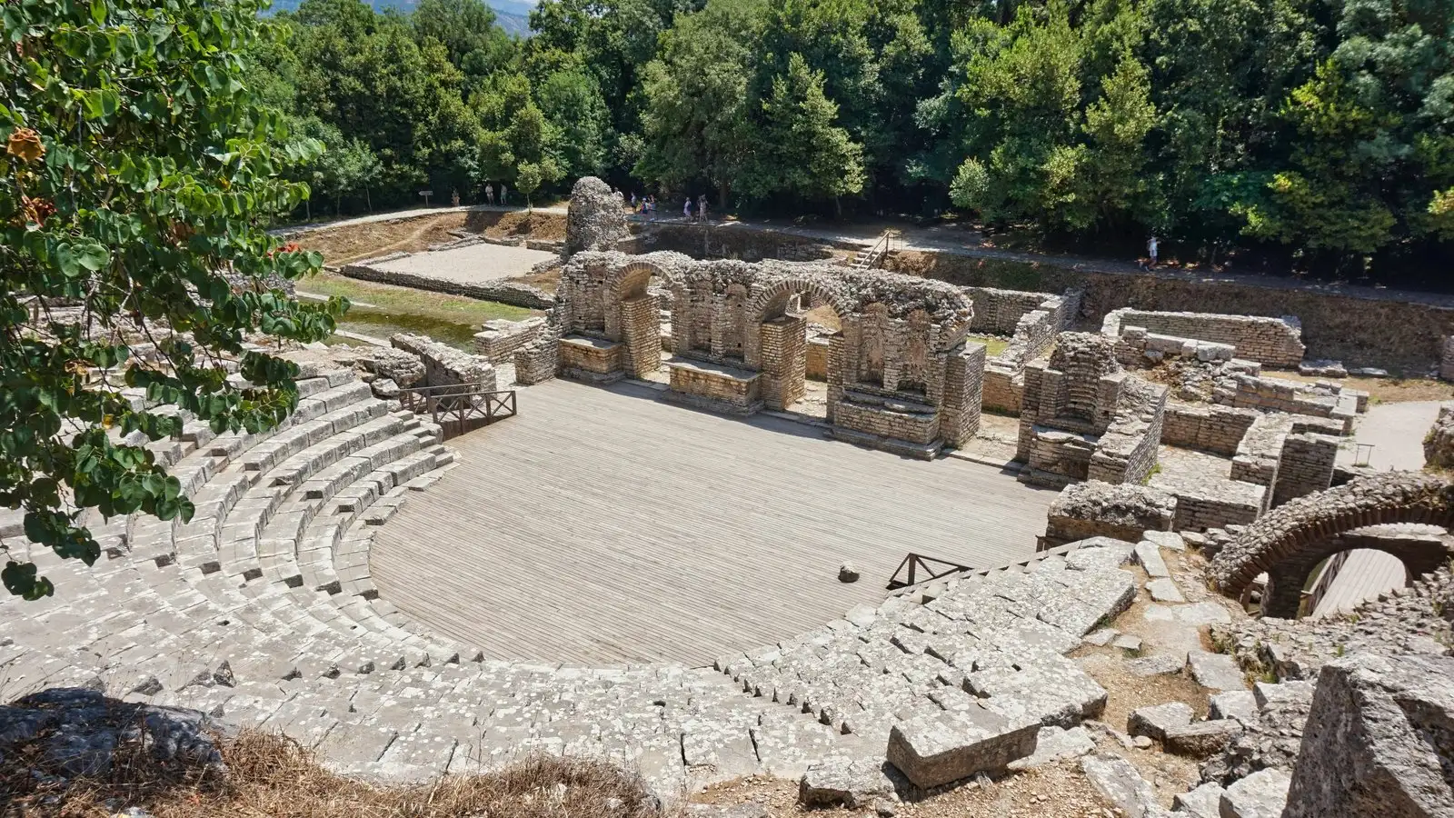 Ancient amphitheatre ruins in Butrint National Park, South Albania