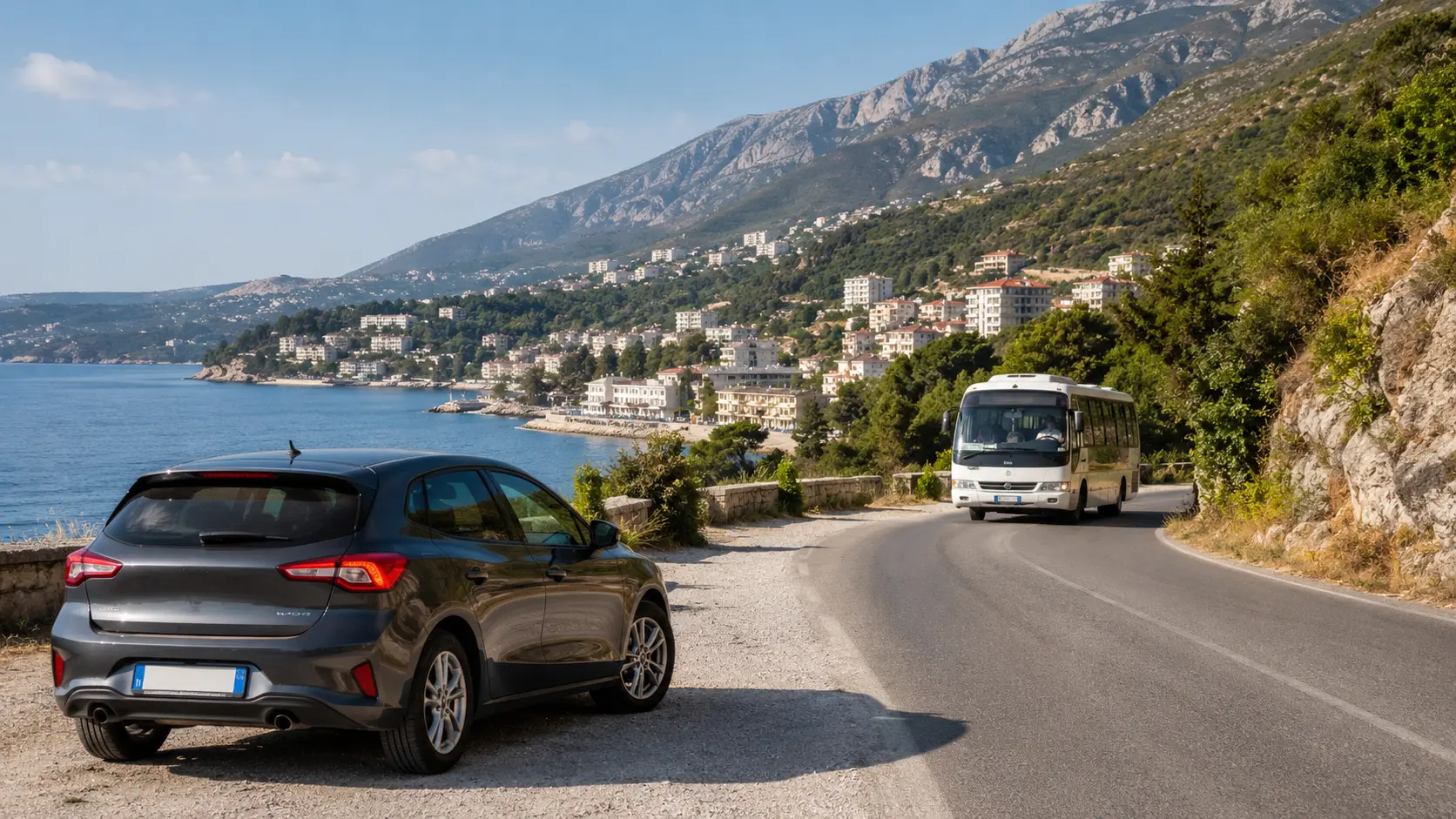 Cars driving in Albania compared with public transport options